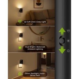 AUVON Tube Dimmable Night Light with Motion Sensor, LED Night Lights Plug into Wall with Dusk to Dawn Sensor & Rotatable Design, 1-100LM Adjustable Brightness Warm White for Bedroom, Hallway, 2-Pack