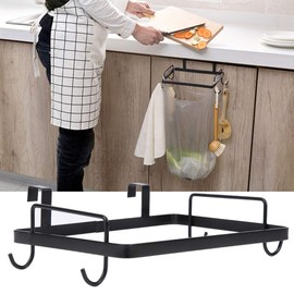 Iron Rubbish Bag Hanger for Kitchen Cupboard, Kitchen Cabinet Back Door Hanging Trash Bag Holder Under Counter over Door Waste Bins Basket(black)