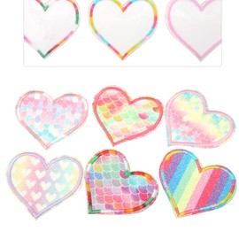 6PCS Rainbow Color Heart Shape Cloth Patches, DIY Clothing Mending Accessory Cartoon Embroidery Clothes Sticker Iron-on Patch for Jackets Backpacks Jeans Clothes