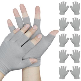5 Pairs Gray Fingerless Cotton Gloves for Typing,Lightweight Moisturizing Gloves for Dry Hands,Everyday Cotton Gloves for Women Men,Breathable Spa Gloves for Office Home Use