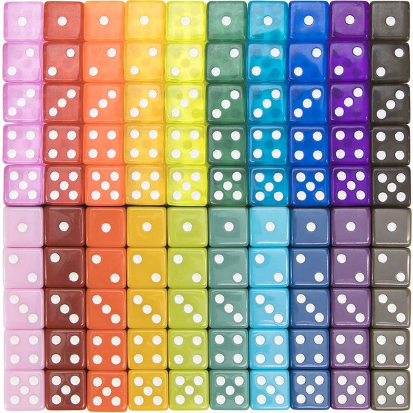 100-pack Translucent & Solid 6-Sided Game Dice - 20 Sets of Dice in Vintage Colors for Gaming, 16mm Bulk d6 Dice for Board Games, Teaching Math, Make Your Own Board Game Supplies & Replacement Pieces