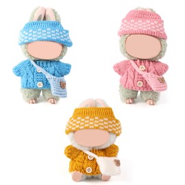 Sinbana 3 Set of 17cm Doll Outfit, Include Knitted Cuffed Hats Knitted Clothing Button Sweaters and Crocheted Cross-Body Bag Winter Toy Clothes Accessories Set No Doll Included(Pink, Blue, Yellow)