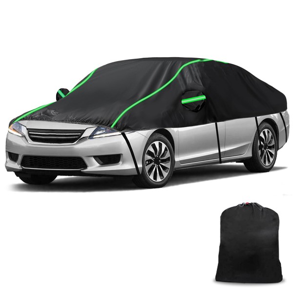 Kistrba 420D Heavy Duty Snow Half Car Cover Compatible with 2007-2023 Honda Accord, Windshield and Roof Snow and Ice Waterproof Dustproof Half Sedan Car Body Cover All Weather