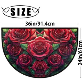 Half Round Door Mat Rose Funny Unique Non Slip Washable Semi Circle Area Rug Absorbent Soft Half Moon Rug Floor Mat for Indoor Outdoor Kitchen Bathroom Patio Front Door Mat Decor