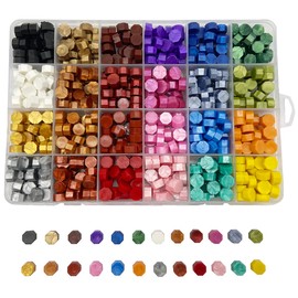 600PCS Sealing Wax Kit with Wax Stamp Beads, Octagon Wax Seal Beads Set for Letter Sealing and Envelope Stamp Wedding Invitation Wine Package Gift Wrapping (24-Rainbow)