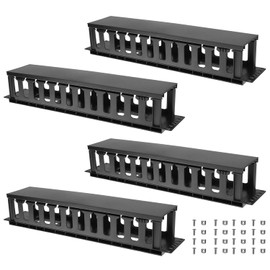 QWORK 4 Pack 2U Horizontal Rack Mount Cable Management Organizer, 19x3.5x3.4 Inches, Black Quality Plastic with 12 Slots