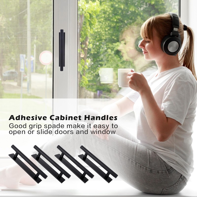 Piriuuo 8 Pack Adhesive Cabinet Handles Pulls, Self Stick Door