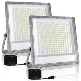 Indmird 2 Pack 200W LED Flood Light Outdoor, Exterior Flood Lights, Outdoor Flood Lights, Plug in Flood Light, for Yard, Garden, Playground, Lawn, Garages,Basketball Court, Stadium