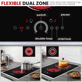 Hobsir 2 Burner Electric Cooktop, 12 inch Electric Stove Top, Built-in Circular Slide Ceramic Stove with Glass Metal Frame, Timer, Safety Lock, 3200W, 220V-240V Burner Hard Wire (No Plug)