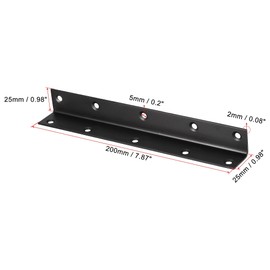 sourcing map Corner Brace Angle Bracket Fastener Stainless Steel L Shape 25mmx25mmx200mm Black with Screws, 2 Pcs