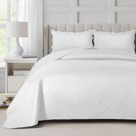Quilt Queen Size White - 3 Piece Lightweight Bedding Set (90"x96") - Reversible Microfiber Bedspread with Embossed Coin Pattern, All Season Coverlet for Queen Size Bed (1 Quilt, 2 Pillow Shams)