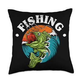 Angler, Fischer, Angel Fish Fish Outifts And Gifts Angel, Angler Fisherman Outfit Bass Fishing Throw Pillow, 18x18, Multicolor