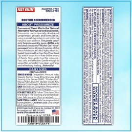 Pressureze Xtra - Natural- Preservative Free - Sterile Nasal Spray - for Severe Sinus Congestion Relief - Opens Blocked Ear Canals, Snoring - 245 Sprays, 34 ml (Pack of 1)