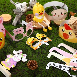 48 Pieces Farm Animal Paper Eyeglasses Farm Animal Birthday Paper Crown Headbands Farm Kids Birthday Party Hats Cow Chicken Barnyard Party Favors for Kids Toddlers Baby Holiday Games Party Supplies