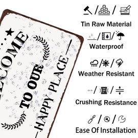 Welcome to Our Happy Place Metal Sign Rustic Home Wall Decor for Bedroom Bathroom Art Plaque Outdoor Garden Decoration Funny Porch Signs 8x12 Inch