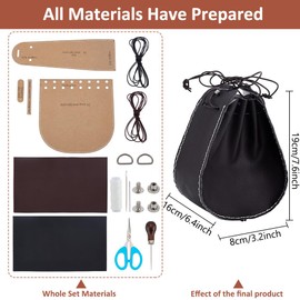FREEBLOSS 2set Leather Bag Making Kit DIY Leather Bag Kit Leather Purse Making Kit with Video Tutorial Bag Templete Set Leather Drawstring Pouch Kit DIY Medium Leather Drawstrings Bucket Pouch