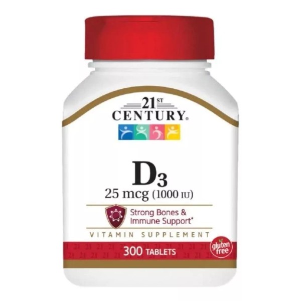 21st Century Vitamina D3 21st Century 25mcg (1000 Iu) 300 Tabletas