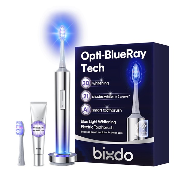bixdo Whitening Electric Toothbrush for Adults, Professional 460nm Whitening Blue