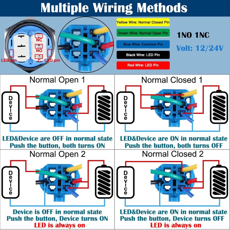 DMWD 1Pc 22mm Momentary Metal Push Button Switch 12V 24V