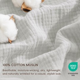 PHF Cotton Muslin Comforter Set King Size – Ultra Soft, Breathable & Lightweight Bedding Set for All Seasons, 3 Pieces - 1 Comfy Comforter 104"x90", 2 Pillow Shams 20"x36", Light Grey