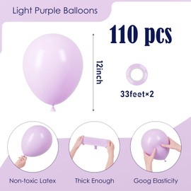 Voircoloria 110pcs Pastel Purple Balloons 12inch Light Purple Latex Party Balloons for Graduation, Easter, Wedding, Birthday, Bridal Shower, Rainbow Party, Baby Shower, Anniversary Party Decorations