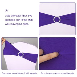 50PCS Wedding Chair Decorations Stretch Chair Bows and Sashes for Party Ceremony Reception Banquet Spandex Chair Covers slipcovers (50, Purple)