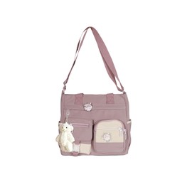 PORRASSO Mädchen Umhängetasche Niedlicher Kleiner Bär Schultertasche Nylon Schulrachnzen Damen Messenger Tasche Crossbody Bag für Schule Reisen Täglichen Gebrau Lila