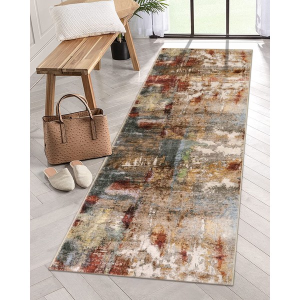 Lahome Modern Abstract Washable Kitchen Runner, 2x7 Soft Bedroom Runners Non Skid, Soft Non Slip Floor Throw Mat Carpet Runner for Camper Bathroom Entryway Stair Gift Coffee Table Bar