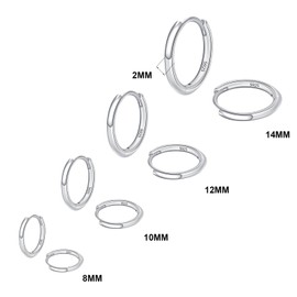 Hinvan 4 Pairs 925 Sterling Silver Hoops Earrings for Women Girls Men Earrings Hoop Hypoallergenic Huggie Earrings Mini Ladies Small Hoop Earrings Set Sleeper Cartilage 8/10/12/14MM