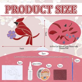 LemonRoad 1 Set Cardinal Pre Cut Stained Glass Kits for Adult Beginner Made Easy DIY Stained Glass Craft Kit with Solder Wire, Gel Flux, Flux Brush for Christmas Birthday Party Favor