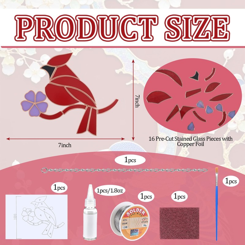 LemonRoad 1 Set Cardinal Pre Cut Stained Glass Kits for