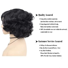 Baruisi Short Curly Black Wigs for Women Synthetic Natural Wavy Costume Cosplay Party Wig,Black