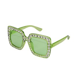 FLAWLESS Oversized Square Frame Bling Rhinestone Crystal Design Sunglasses For Women (Green)
