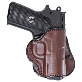 Maxx Carry Compatible with Leather Paddle OWB Gun Holster Kimber Micro 9, Ultra Carry II 9mm / .45 ACP | Concealed Carry | Bersa Thunder 380 | Colt 1911 3 inch, Defender | Sig P365XL, Brown, LH