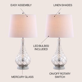 JONATHAN Y JYL1077A-SET2 Set of 2 Table Lamps Darren 25.5" Glass LED Table Lamp Contemporary Bedside Desk Nightstand Lamp for Bedroom Living Room Office College Bookcase, Mercury Silver