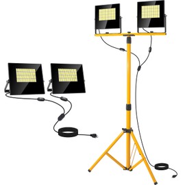 24000 Lumen LED Work Lights with Stand, Floodlight Work Light 2 Adjustable Head Work Light with 16FT IP67 Waterproof Tripod Work Light Stand for Construction Lighting
