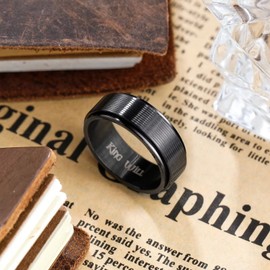 King Will Black Line Groove Mens Women 8mm Spinner Rings Stainless Steel Anxiety Fidget Ring for Women Men Polish Groove Wedding Band Fidget Ring Matte Brushed Comfort Fit 12.5