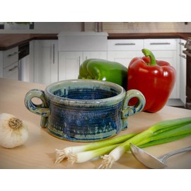 American Made Stoneware Bistro Bowl for Soup, Chili, Rice, or Pasta; Set of 2, 16-oz (French Blue)