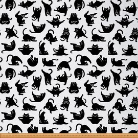 Feelyou Cat Outdoor Fabric by The Yard, Cute Yoga Cats Upholstery Fabric for Chairs, Cartoon Funny Kitten Black Cats Decorative Fabric for Home DIY Projects, 1 Yard, Black White