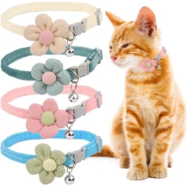 Collares de perro básicos,Collar flor para gato con cascabel,paquete de 4 collares de perro ajustables con patrón floral clásico con hebilla de liberación rápida para cachorros,perros pequeños y gatos