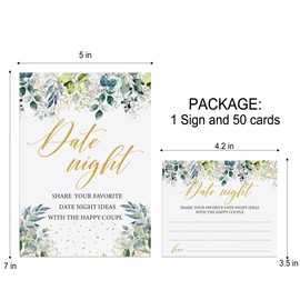 Tuiemie Date Night Idea Cards, Eucalyptus Theme Bridal Shower Decorations, Including 1 Sign and 50 Date Night Cards, Bridal Shower Games for Couples(yh04)