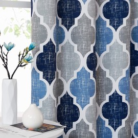 Beauoop Grommet Lattice Blackout Window Curtain Panels Thermal Insulated Soundproof Drapes for Bedroom Living Room Quatrefoil Energy Saving Window Treatment Eyelet Top, Set of 2, 50W x 84L, Blue/Gray
