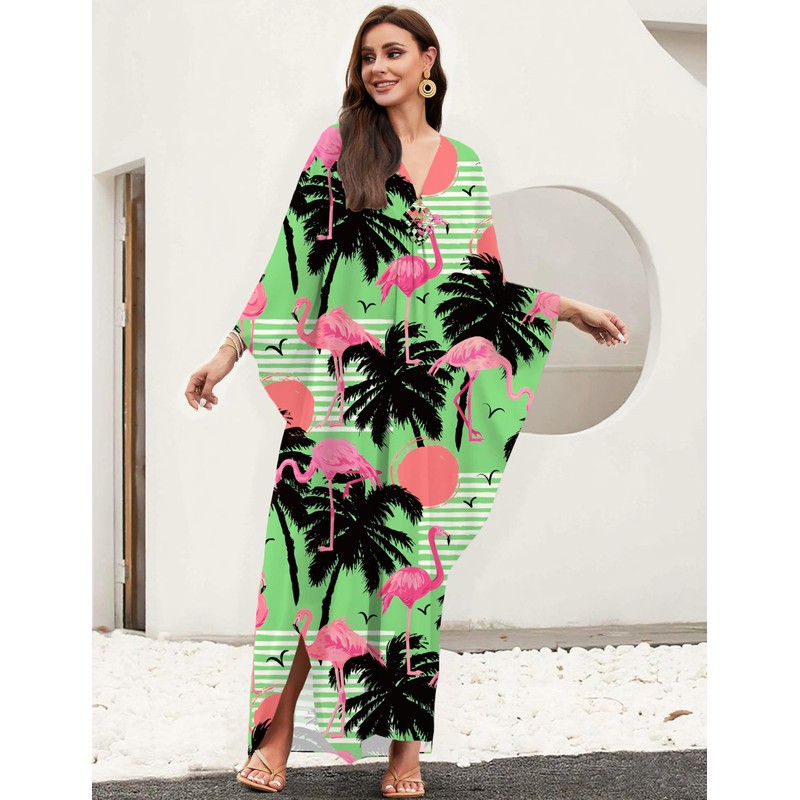 MAKABO Caftan Maxi Dress Hawaii Blue Coconut Palm Cover Up