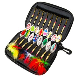 Walant Set of 16, artificial bait spinner bait, fishing lure, zander, fishing lure with carry bag for pike, zander, perch and trout, spinner (type A)
