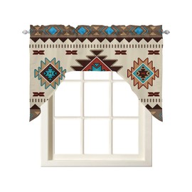 Western Southwest Swag Valances for Windows, Swag Kitchen Curtain Valances Rod Pocket Small Window Curtain for Cafe Bathroom Bedroom Drapes 56"x36" Indian Ethnic Abstract Boho