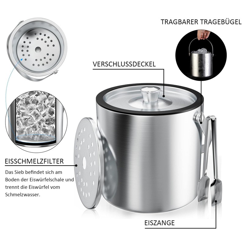 thirei 2L Ice Cube Tray, Stainless Steel Ice Container, with