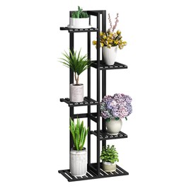 BMOSU Plant Stand For Indoor Corner Tall 6 Potted Flower Bamboo Shelf Plants For Outdoor Plant Holder Display Rack For Living Room Balcony Bedroom(Black)