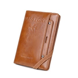 POXIADIV Passport Holder for Travel, RFID Passport Cover Wallet for Women Men, PU Leather Passport Book Card Holder Case with Pen, Travelling Essentials for Flying（Brown）