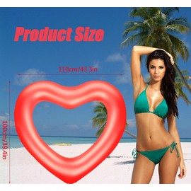 3 Pieces Inflatable Heart Pool Floats for Adults, Summer Heart Swimming Tube Heart Shaped Swim Ring Swimming Pool Beach Bachelorette Party Water Fun Party 43.3 x 39.4 Inch Red