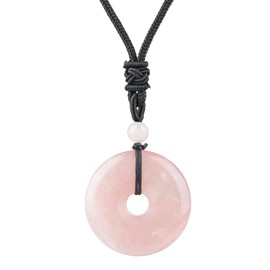 Ladeukoi Natural Round Stone Doughnut Necklace for Women Men, Handmade Healing Crystal Lucky Pendant Necklaces Adjustable 18-29 Inches, Stone